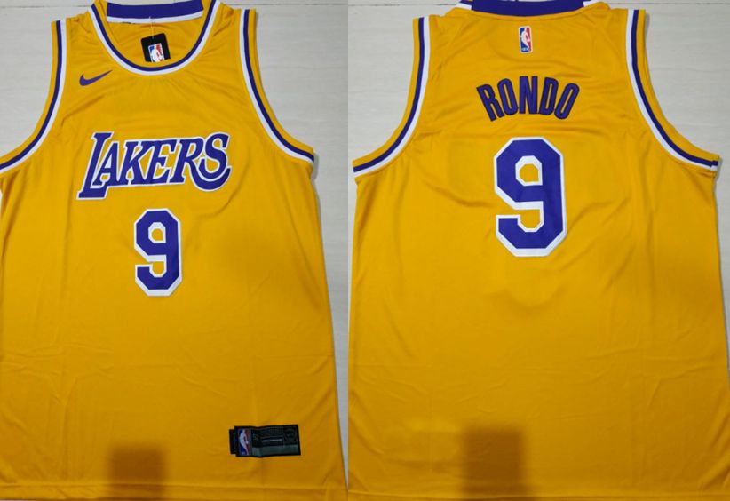 Men Los Angeles Lakers 9 Rondo Yellow Stitched NBA Jersey